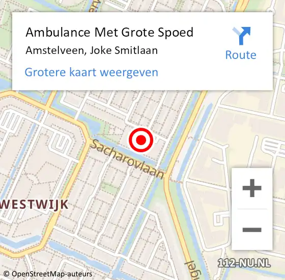 Locatie op kaart van de 112 melding: Ambulance Met Grote Spoed Naar Amstelveen, Joke Smitlaan op 2 oktober 2024 16:21