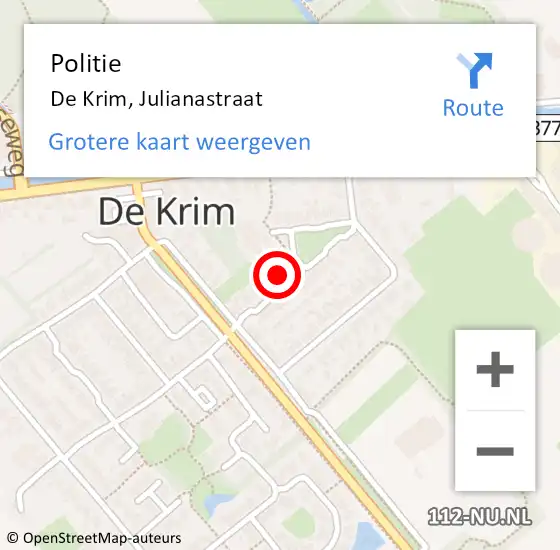 Locatie op kaart van de 112 melding: Politie De Krim, Julianastraat op 2 oktober 2024 16:28