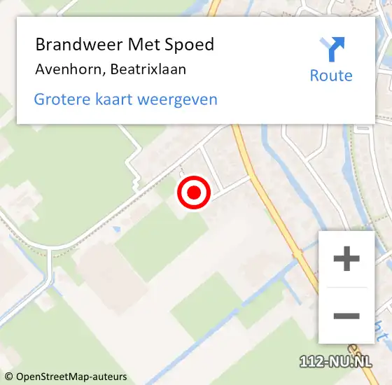 Locatie op kaart van de 112 melding: Brandweer Met Spoed Naar Avenhorn, Beatrixlaan op 2 oktober 2024 16:39