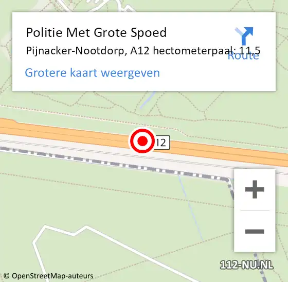 Locatie op kaart van de 112 melding: Politie Met Grote Spoed Naar Pijnacker-Nootdorp, A12 hectometerpaal: 11,5 op 2 oktober 2024 16:45