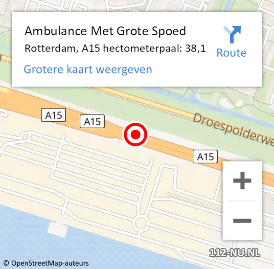 Locatie op kaart van de 112 melding: Ambulance Met Grote Spoed Naar Rotterdam, A15 hectometerpaal: 38,1 op 2 oktober 2024 17:00