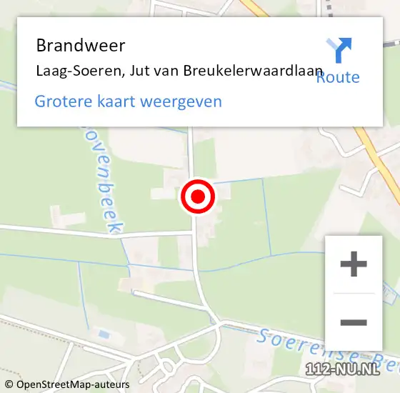 Locatie op kaart van de 112 melding: Brandweer Laag-Soeren, Jut van Breukelerwaardlaan op 2 oktober 2024 17:04