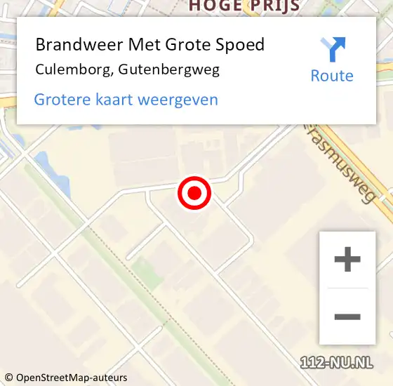 Locatie op kaart van de 112 melding: Brandweer Met Grote Spoed Naar Culemborg, Gutenbergweg op 2 oktober 2024 17:14