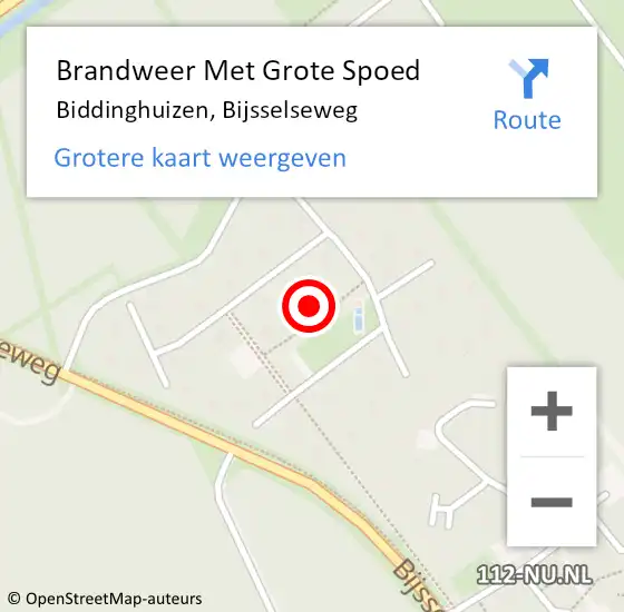 Locatie op kaart van de 112 melding: Brandweer Met Grote Spoed Naar Biddinghuizen, Bijsselseweg op 2 oktober 2024 17:24