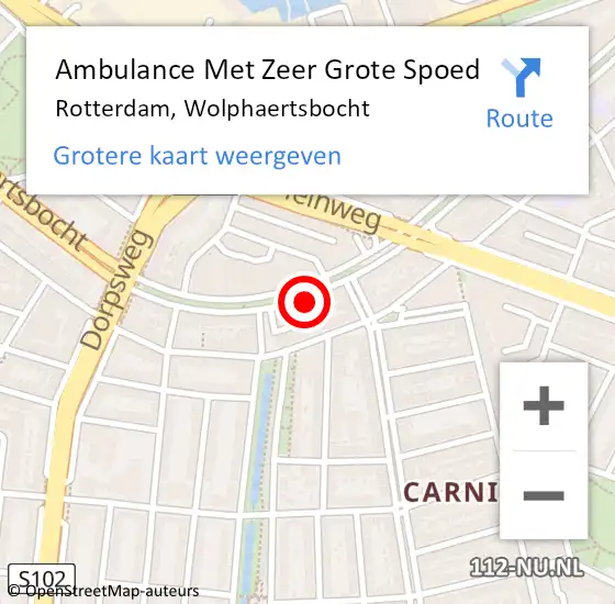 Locatie op kaart van de 112 melding: Ambulance Met Zeer Grote Spoed Naar Rotterdam, Wolphaertsbocht op 2 oktober 2024 17:26