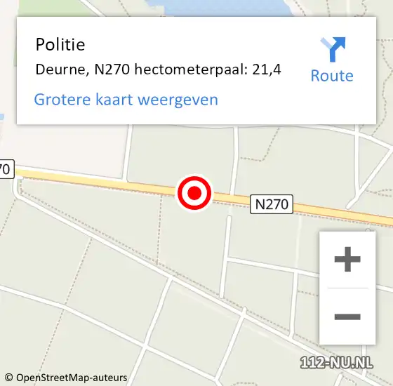 Locatie op kaart van de 112 melding: Politie Deurne, N270 hectometerpaal: 21,4 op 2 oktober 2024 17:31