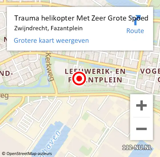 Locatie op kaart van de 112 melding: Trauma helikopter Met Zeer Grote Spoed Naar Zwijndrecht, Fazantplein op 2 oktober 2024 17:49