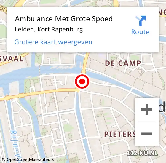 Locatie op kaart van de 112 melding: Ambulance Met Grote Spoed Naar Leiden, Kort Rapenburg op 2 oktober 2024 17:55