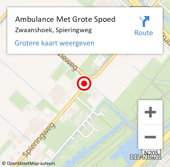 Locatie op kaart van de 112 melding: Ambulance Met Grote Spoed Naar Zwaanshoek, Spieringweg op 2 oktober 2024 17:56