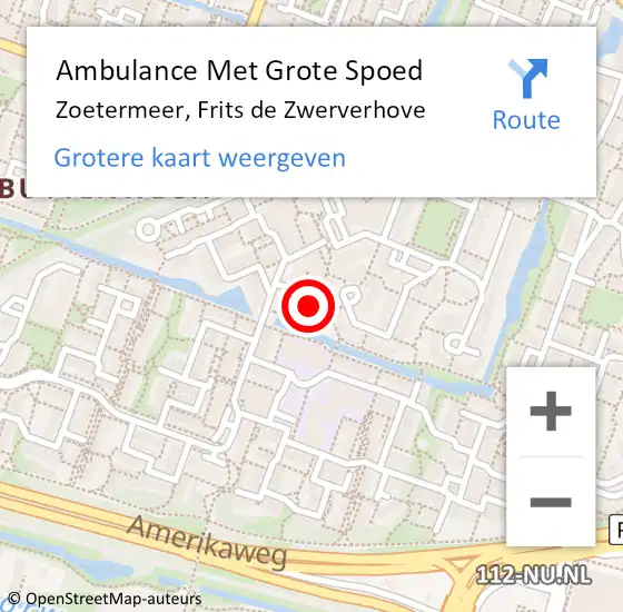 Locatie op kaart van de 112 melding: Ambulance Met Grote Spoed Naar Zoetermeer, Frits de Zwerverhove op 2 oktober 2024 17:56