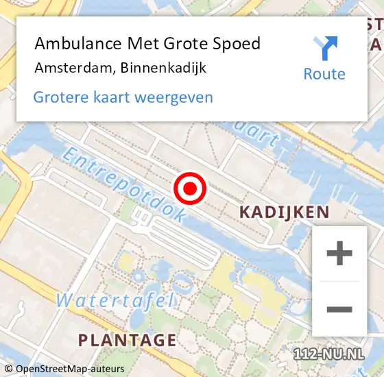 Locatie op kaart van de 112 melding: Ambulance Met Grote Spoed Naar Amsterdam, Binnenkadijk op 2 oktober 2024 18:02