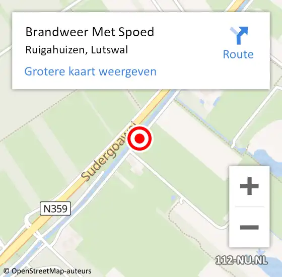 Locatie op kaart van de 112 melding: Brandweer Met Spoed Naar Ruigahuizen, Lutswal op 22 oktober 2014 03:18