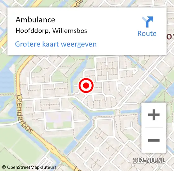 Locatie op kaart van de 112 melding: Ambulance Hoofddorp, Willemsbos op 2 oktober 2024 18:38