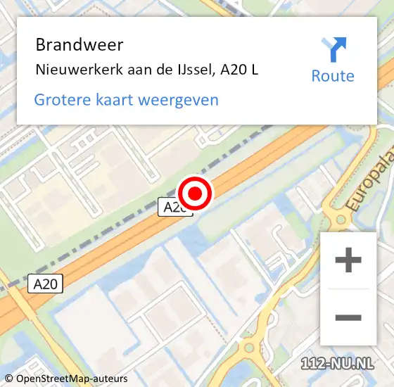 Locatie op kaart van de 112 melding: Brandweer Nieuwerkerk aan de IJssel, A20 L op 22 oktober 2014 03:29