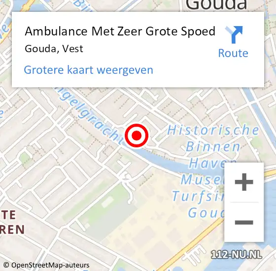 Locatie op kaart van de 112 melding: Ambulance Met Zeer Grote Spoed Naar Gouda, Vest op 2 oktober 2024 18:51