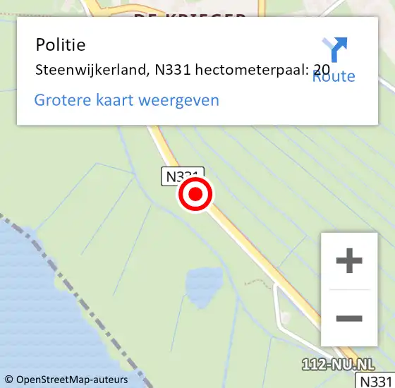 Locatie op kaart van de 112 melding: Politie Steenwijkerland, N331 hectometerpaal: 20 op 2 oktober 2024 18:52