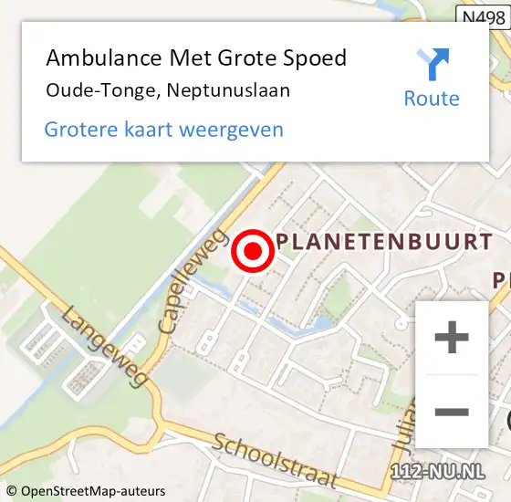 Locatie op kaart van de 112 melding: Ambulance Met Grote Spoed Naar Oude-Tonge, Neptunuslaan op 2 oktober 2024 18:56