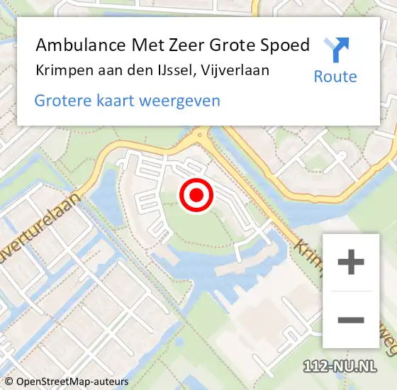 Locatie op kaart van de 112 melding: Ambulance Met Zeer Grote Spoed Naar Krimpen aan den IJssel, Vijverlaan op 2 oktober 2024 18:58