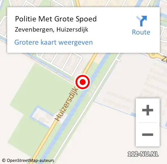 Locatie op kaart van de 112 melding: Politie Met Grote Spoed Naar Zevenbergen, Huizersdijk op 2 oktober 2024 19:04