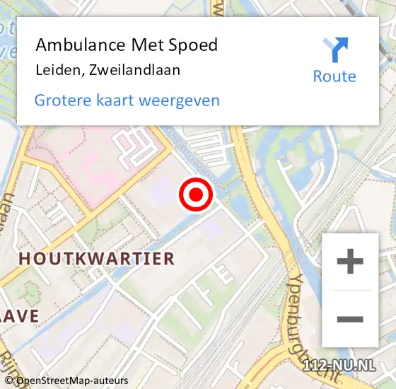 Locatie op kaart van de 112 melding: Ambulance Met Spoed Naar Leiden, Zweilandlaan op 2 oktober 2024 19:22