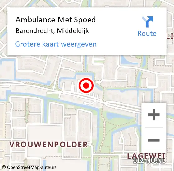 Locatie op kaart van de 112 melding: Ambulance Met Spoed Naar Barendrecht, Middeldijk op 2 oktober 2024 20:00