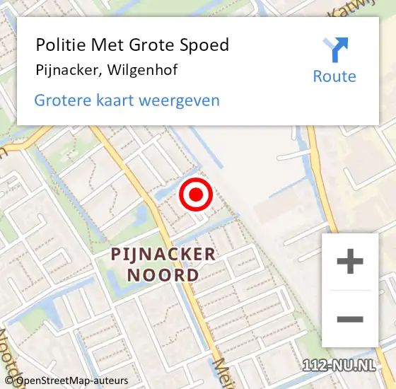 Locatie op kaart van de 112 melding: Politie Met Grote Spoed Naar Pijnacker, Wilgenhof op 2 oktober 2024 20:11