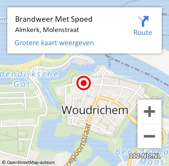 Locatie op kaart van de 112 melding: Brandweer Met Spoed Naar Almkerk, Molenstraat op 2 oktober 2024 20:20