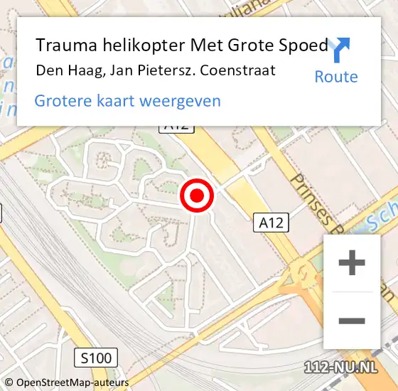 Locatie op kaart van de 112 melding: Trauma helikopter Met Grote Spoed Naar Den Haag, Jan Pietersz. Coenstraat op 2 oktober 2024 20:36