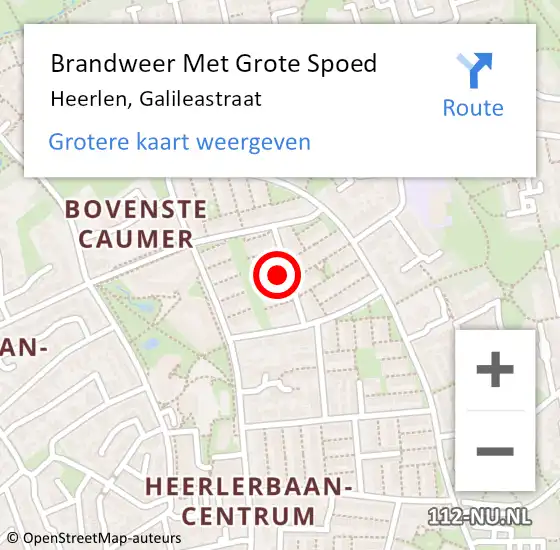 Locatie op kaart van de 112 melding: Brandweer Met Grote Spoed Naar Heerlen, Galileastraat op 2 oktober 2024 20:39