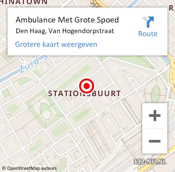 Locatie op kaart van de 112 melding: Ambulance Met Grote Spoed Naar Den Haag, Van Hogendorpstraat op 2 oktober 2024 20:44