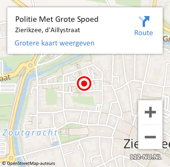 Locatie op kaart van de 112 melding: Politie Met Grote Spoed Naar Zierikzee, d'Aillystraat op 2 oktober 2024 21:01