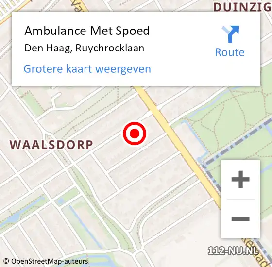 Locatie op kaart van de 112 melding: Ambulance Met Spoed Naar Den Haag, Ruychrocklaan op 2 oktober 2024 21:21