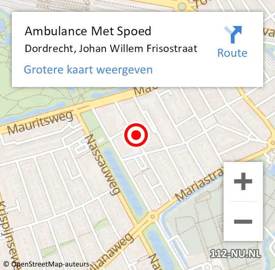 Locatie op kaart van de 112 melding: Ambulance Met Spoed Naar Dordrecht, Johan Willem Frisostraat op 2 oktober 2024 22:01