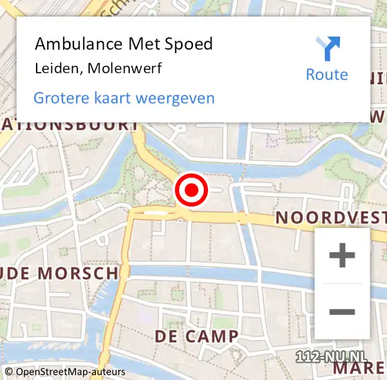 Locatie op kaart van de 112 melding: Ambulance Met Spoed Naar Leiden, Molenwerf op 2 oktober 2024 22:25