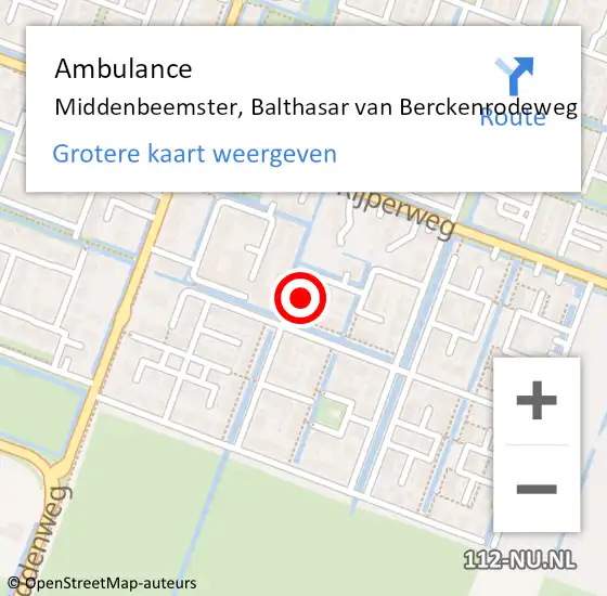 Locatie op kaart van de 112 melding: Ambulance Middenbeemster, Balthasar van Berckenrodeweg op 2 oktober 2024 22:25