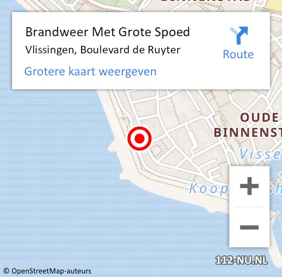 Locatie op kaart van de 112 melding: Brandweer Met Grote Spoed Naar Vlissingen, Boulevard de Ruyter op 2 oktober 2024 22:42