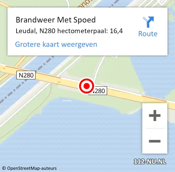 Locatie op kaart van de 112 melding: Brandweer Met Spoed Naar Leudal, N280 hectometerpaal: 16,4 op 2 oktober 2024 22:52