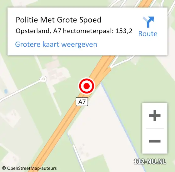 Locatie op kaart van de 112 melding: Politie Met Grote Spoed Naar Opsterland, A7 hectometerpaal: 153,2 op 2 oktober 2024 23:56