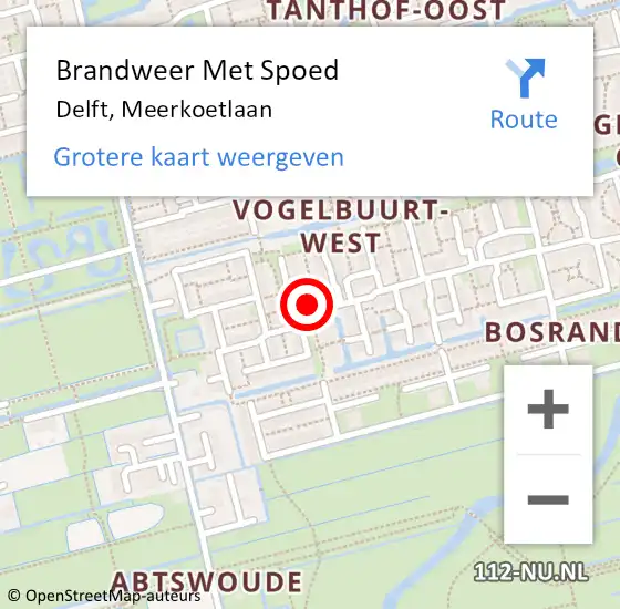 Locatie op kaart van de 112 melding: Brandweer Met Spoed Naar Delft, Meerkoetlaan op 3 oktober 2024 00:34