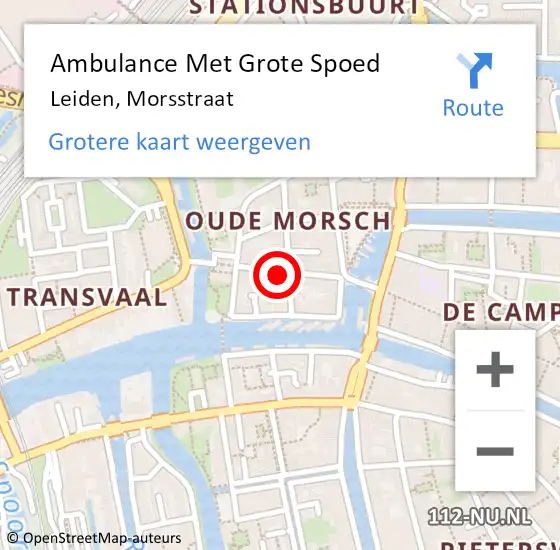 Locatie op kaart van de 112 melding: Ambulance Met Grote Spoed Naar Leiden, Morsstraat op 3 oktober 2024 00:49