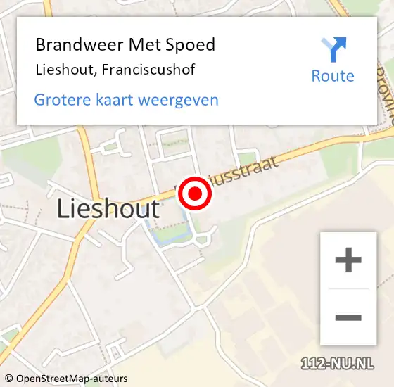 Locatie op kaart van de 112 melding: Brandweer Met Spoed Naar Lieshout, Franciscushof op 3 oktober 2024 01:20