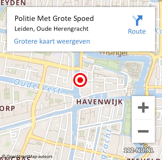 Locatie op kaart van de 112 melding: Politie Met Grote Spoed Naar Leiden, Oude Herengracht op 3 oktober 2024 01:54