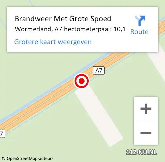 Locatie op kaart van de 112 melding: Brandweer Met Grote Spoed Naar Wormerland, A7 hectometerpaal: 10,1 op 3 oktober 2024 02:13