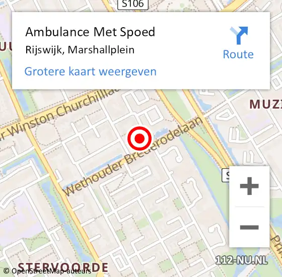 Locatie op kaart van de 112 melding: Ambulance Met Spoed Naar Rijswijk, Marshallplein op 3 oktober 2024 02:15