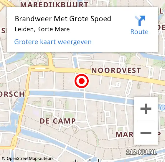 Locatie op kaart van de 112 melding: Brandweer Met Grote Spoed Naar Leiden, Korte Mare op 3 oktober 2024 02:45