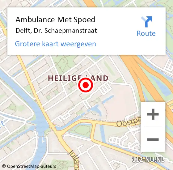 Locatie op kaart van de 112 melding: Ambulance Met Spoed Naar Delft, Dr. Schaepmanstraat op 3 oktober 2024 03:05