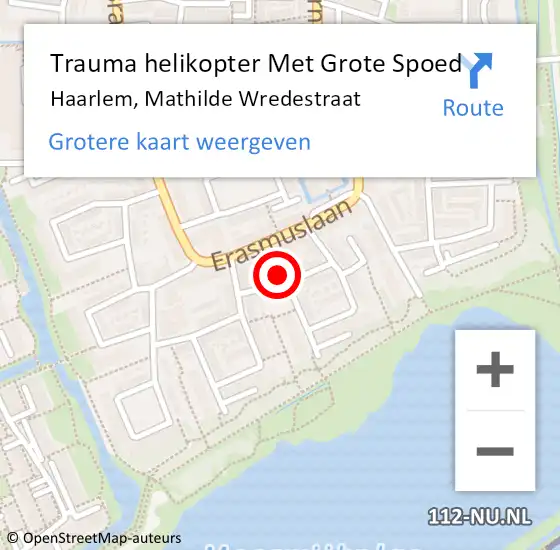 Locatie op kaart van de 112 melding: Trauma helikopter Met Grote Spoed Naar Haarlem, Mathilde Wredestraat op 3 oktober 2024 03:30