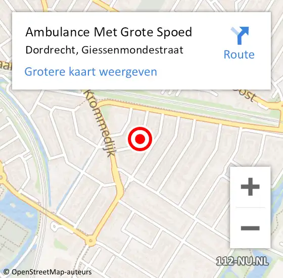 Locatie op kaart van de 112 melding: Ambulance Met Grote Spoed Naar Dordrecht, Giessenmondestraat op 3 oktober 2024 04:16