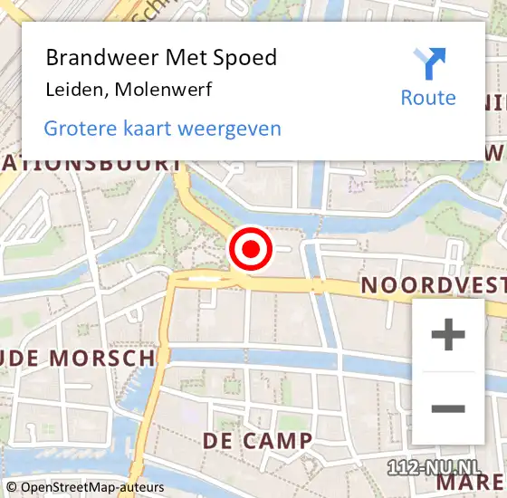 Locatie op kaart van de 112 melding: Brandweer Met Spoed Naar Leiden, Molenwerf op 3 oktober 2024 04:49