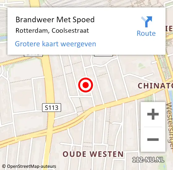 Locatie op kaart van de 112 melding: Brandweer Met Spoed Naar Rotterdam, Coolsestraat op 3 oktober 2024 05:50